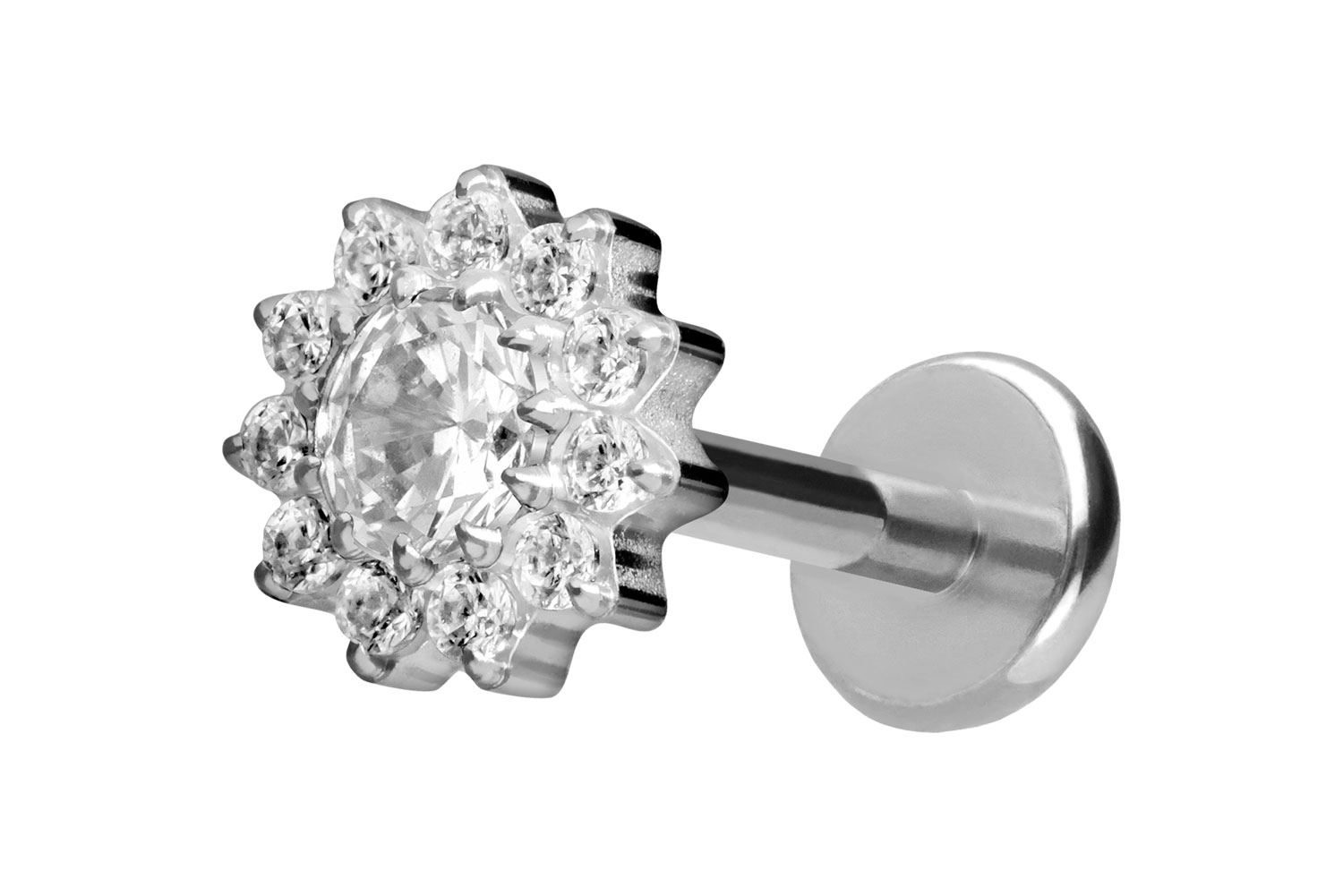 Titan Labret Piercing mit Push Fit KRISTALLBLUME